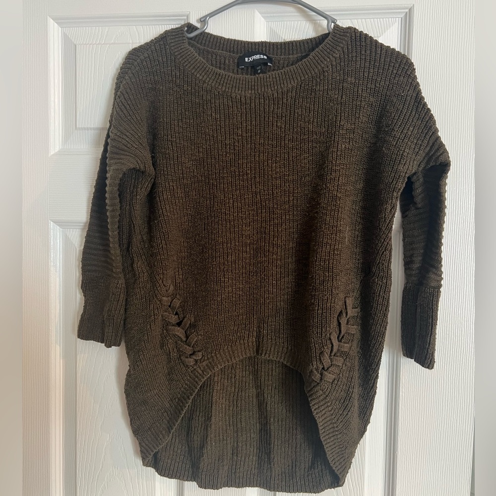 Express - Side Lace-Up Tunic Sweater - Olive Green